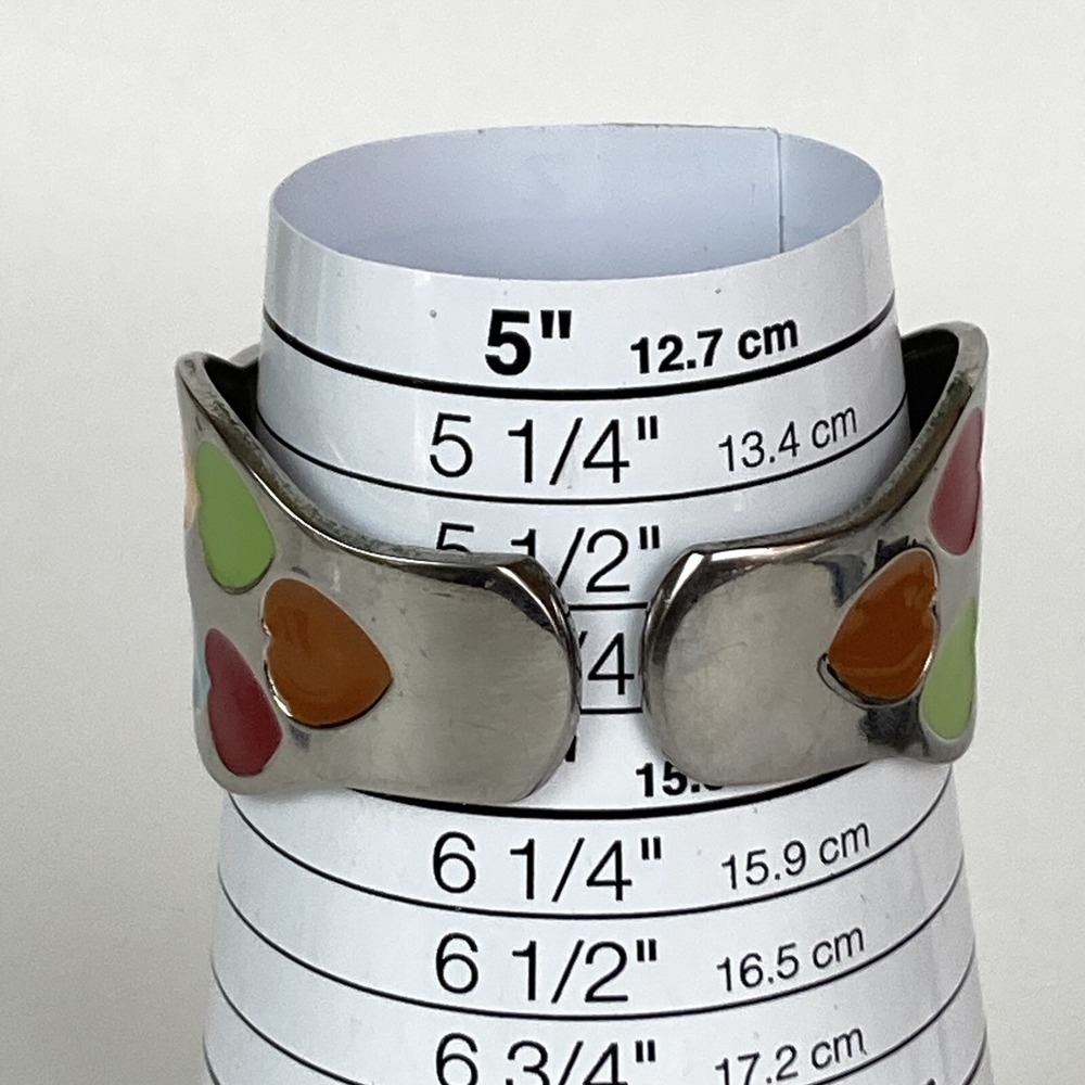 Geneva Platinum Watch Women Silver Tone Open Cuff Enamel Hearts New Battery 6" - Picture 9 of 9